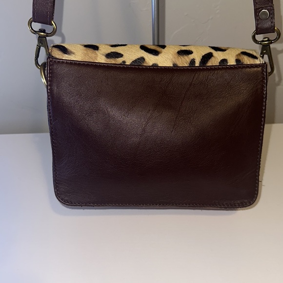 Leopard Hide and Leather Crossbody Satchel Purse - Picture 8 of 12